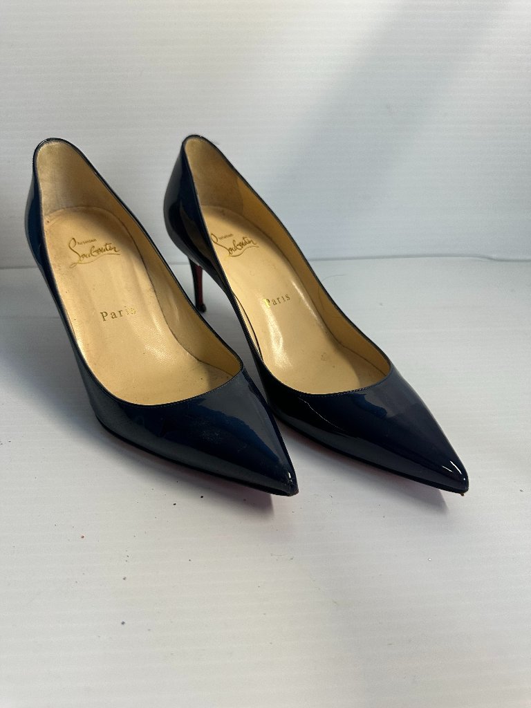 Christian Louboutin Navy Patent Leather Pointed Toe Pumps